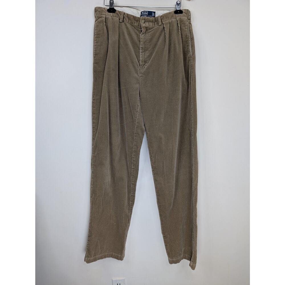 Polo Ralph Lauren Corduroy Pants Mens 34x34 Tan Pleated Andrew Classic Preppy